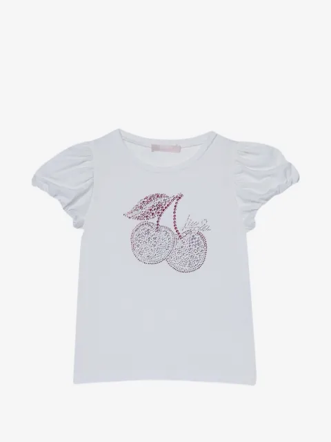 Liu Jo Kids rhinestone-embellished puff-sleeve T-shirt