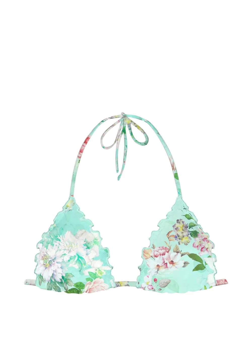 Mc2 Saint Barth Floral-print Scalloped-trim Bikini Top In 그린