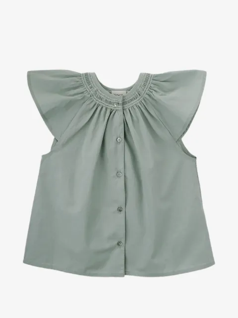 Knot blusa Elissa con cuello fruncido de manga con volantes