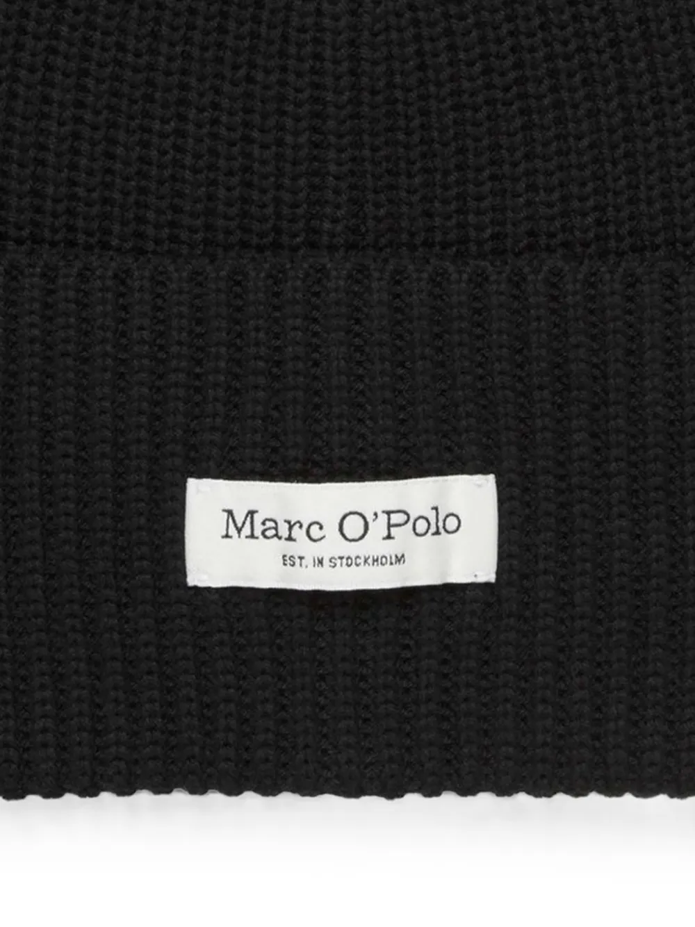 Marc O'Polo DFC ribgebreide muts met logopatch Zwart