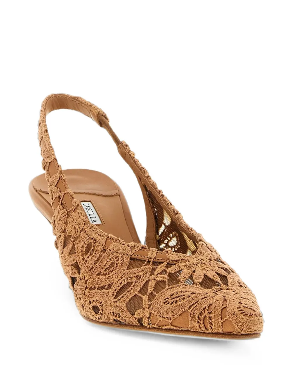 Le Silla Clivage lace-embellished slingback pumps Bruin