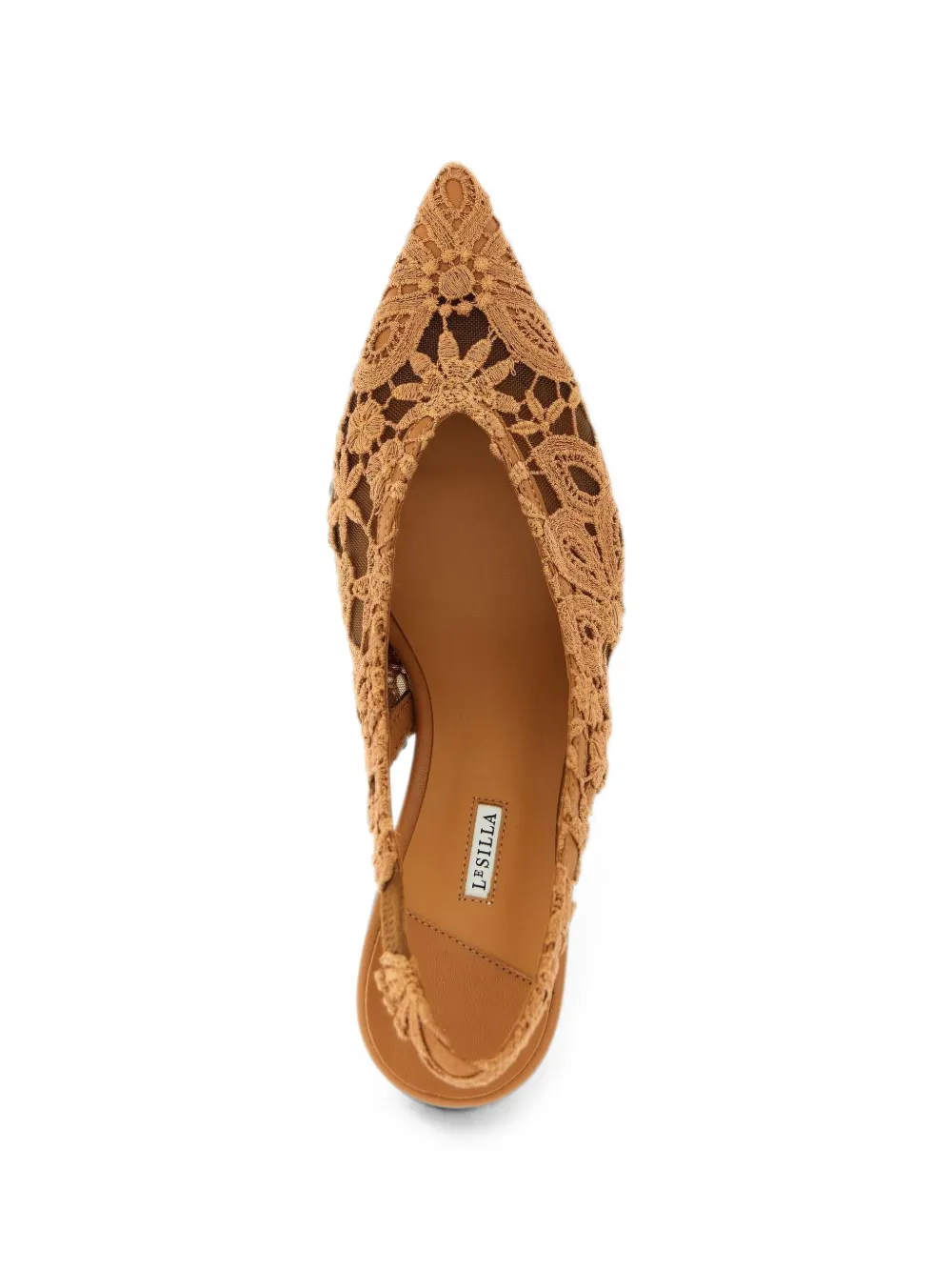 Le Silla Clivage lace-embellished slingback pumps Bruin