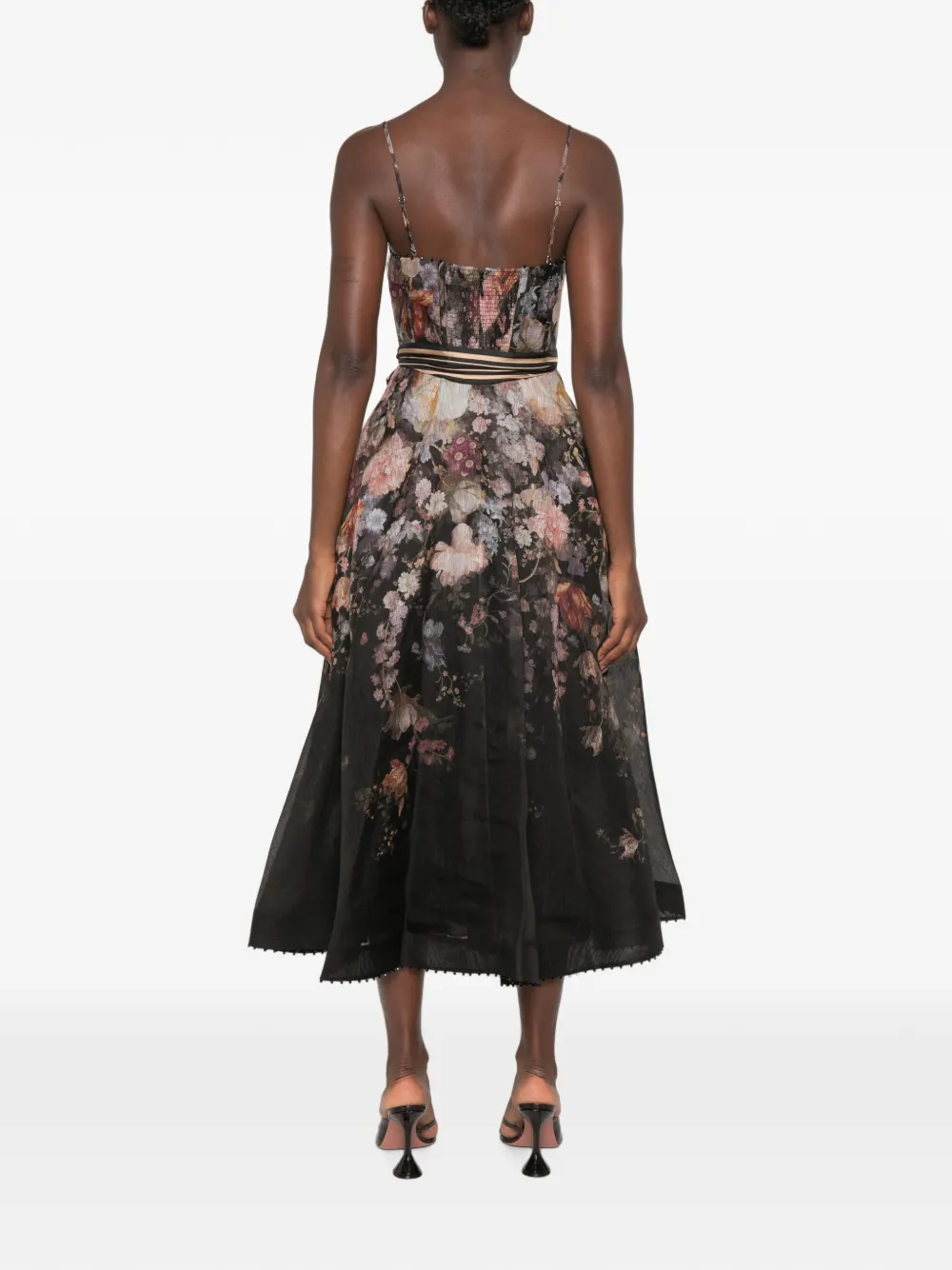 ZIMMERMANN Valiant Corset midi-jurk met bloemenprint Zwart