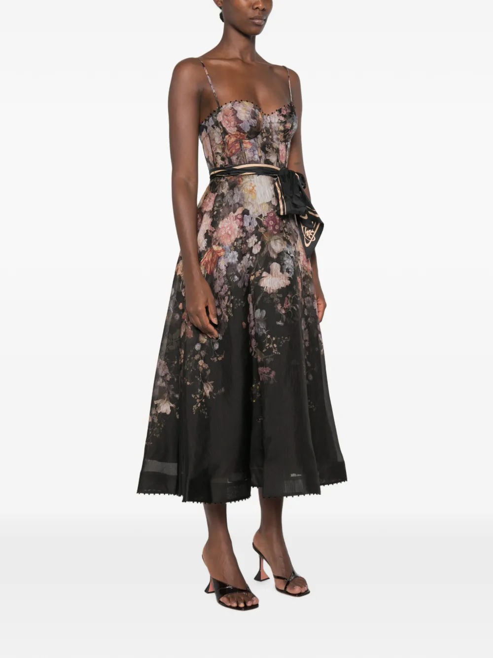 ZIMMERMANN Valiant Corset midi-jurk met bloemenprint Zwart
