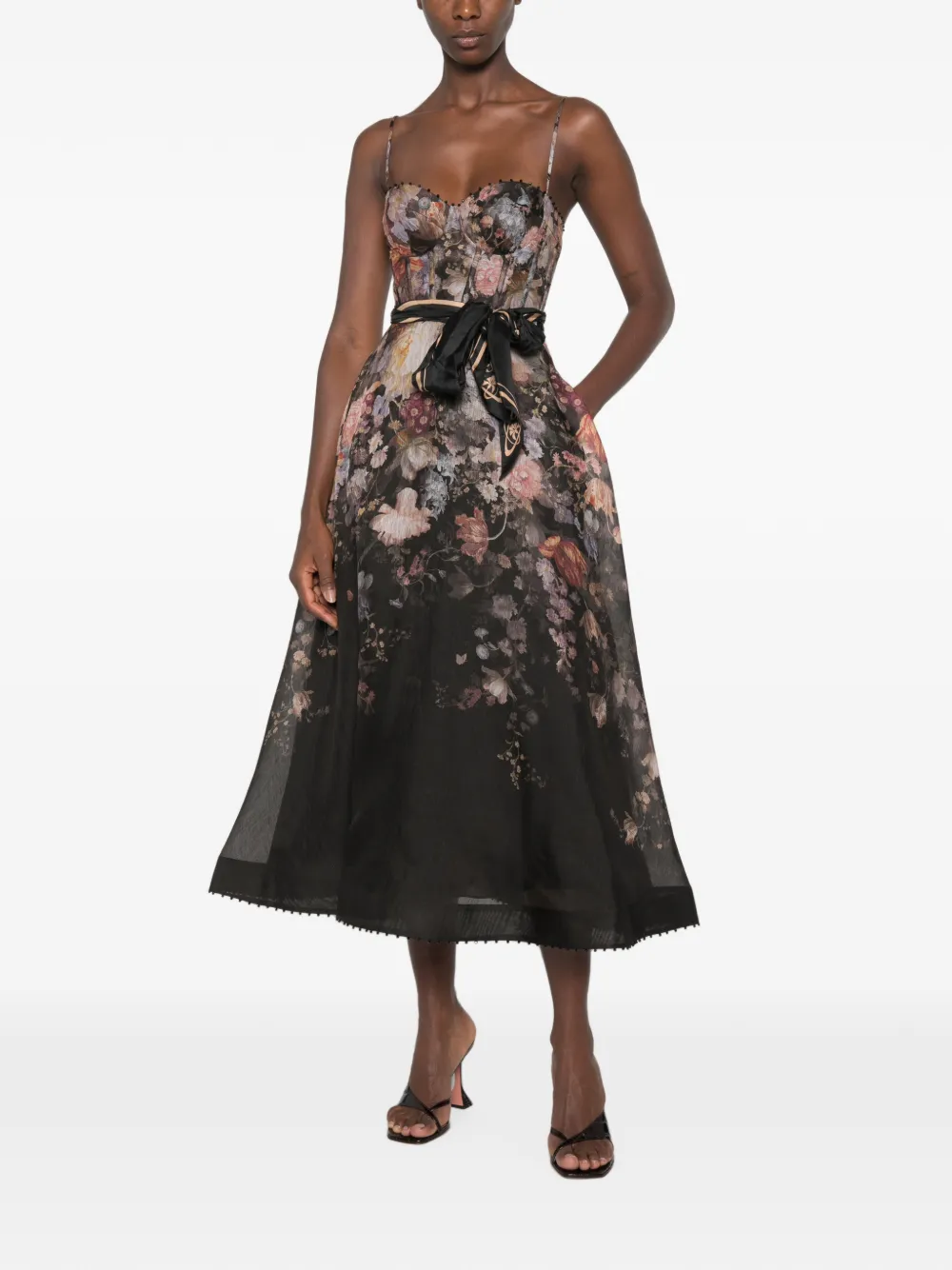 ZIMMERMANN Valiant Corset midi-jurk met bloemenprint Zwart