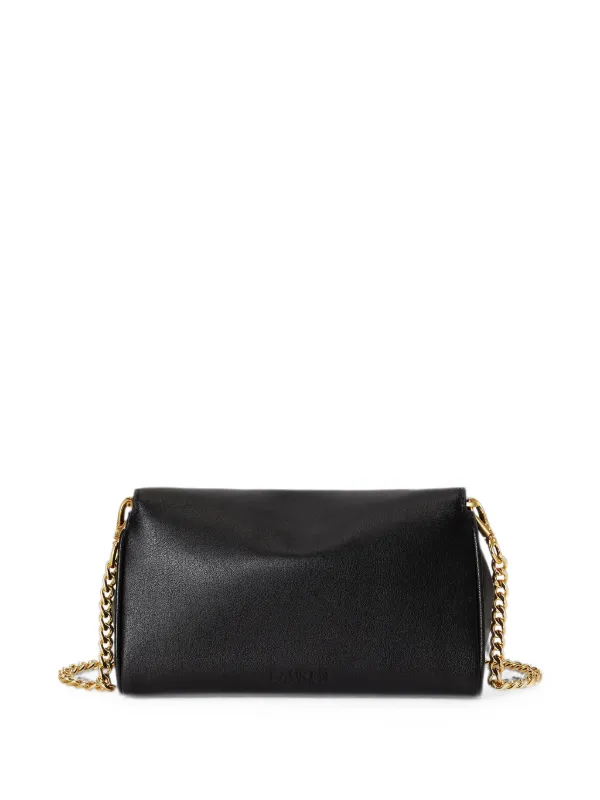 希少！RalphLauren レザー　クラッチポーチ　黒　ロゴ入ゴールドプレート Lauren Ralph Lauren logo-plaque chain-strap Clutch Bag | Black