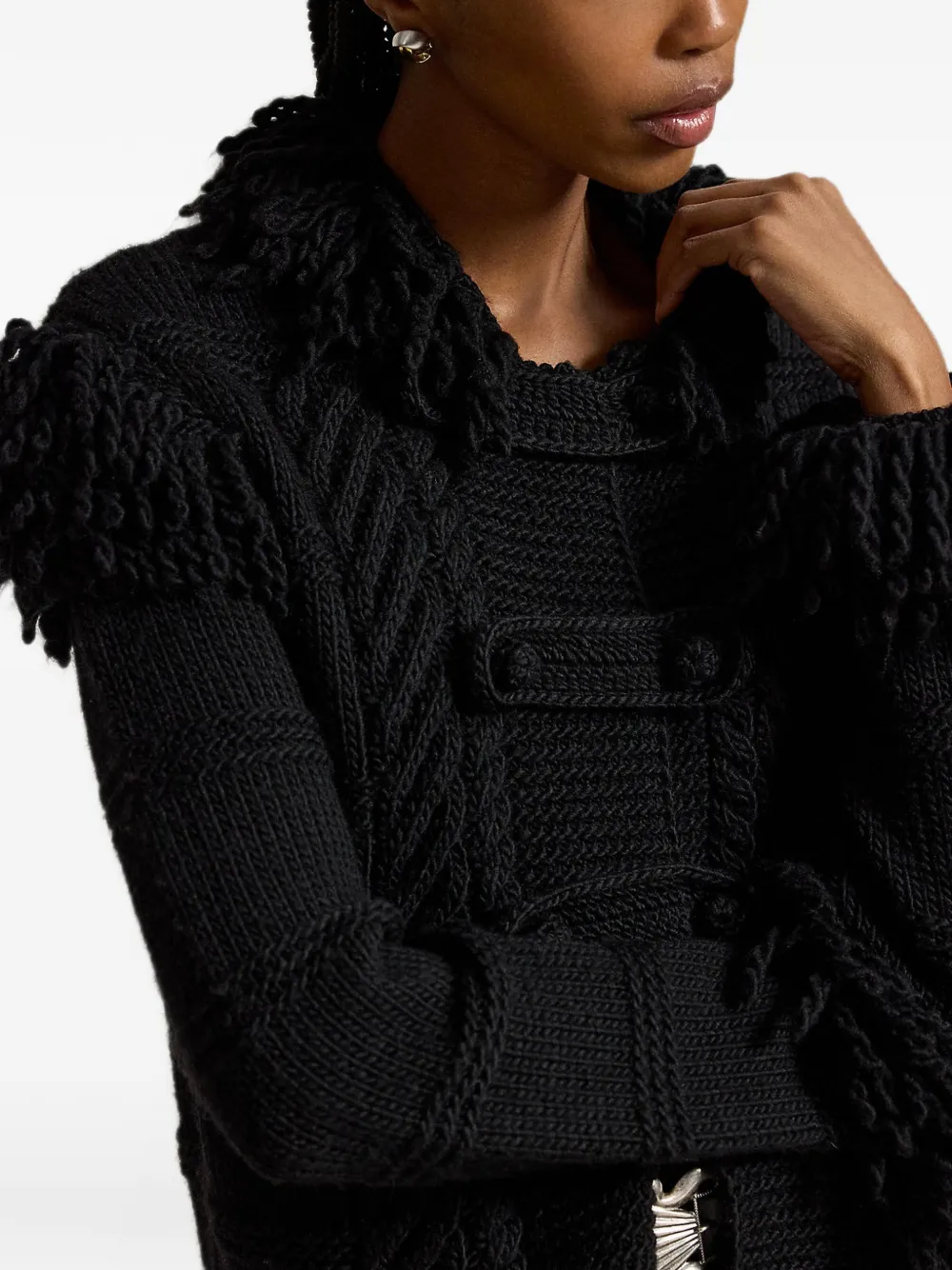 Polo Ralph Lauren Kabelgebreid vest met franje afwerking Zwart