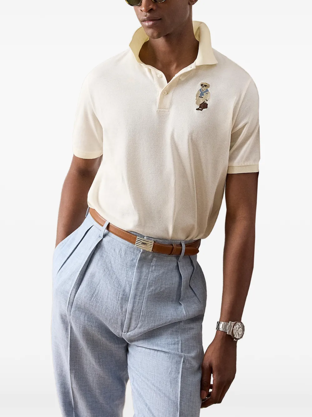 Ralph Lauren Purple Label Poloshirt met geborduurde beer Beige