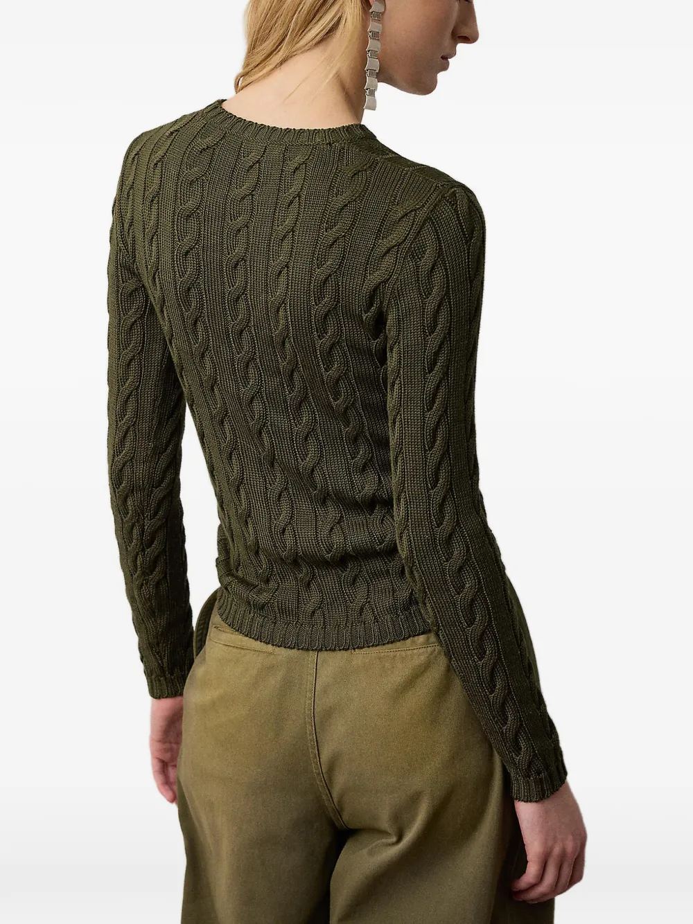 Ralph Lauren Collection Kabelgebreide trui van zijdeblend met ronde hals Groen