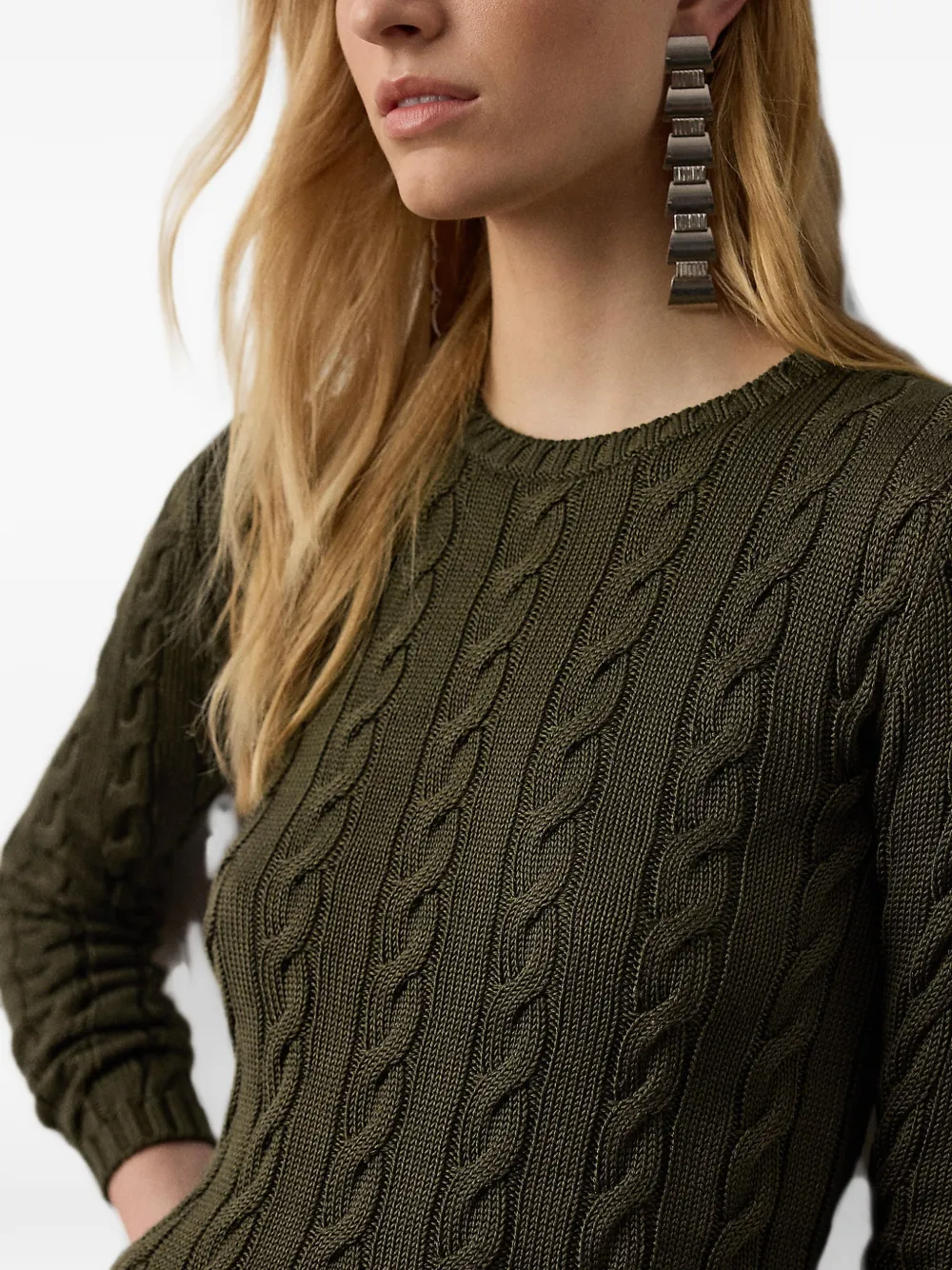 Ralph Lauren Collection Kabelgebreide trui van zijdeblend met ronde hals Groen