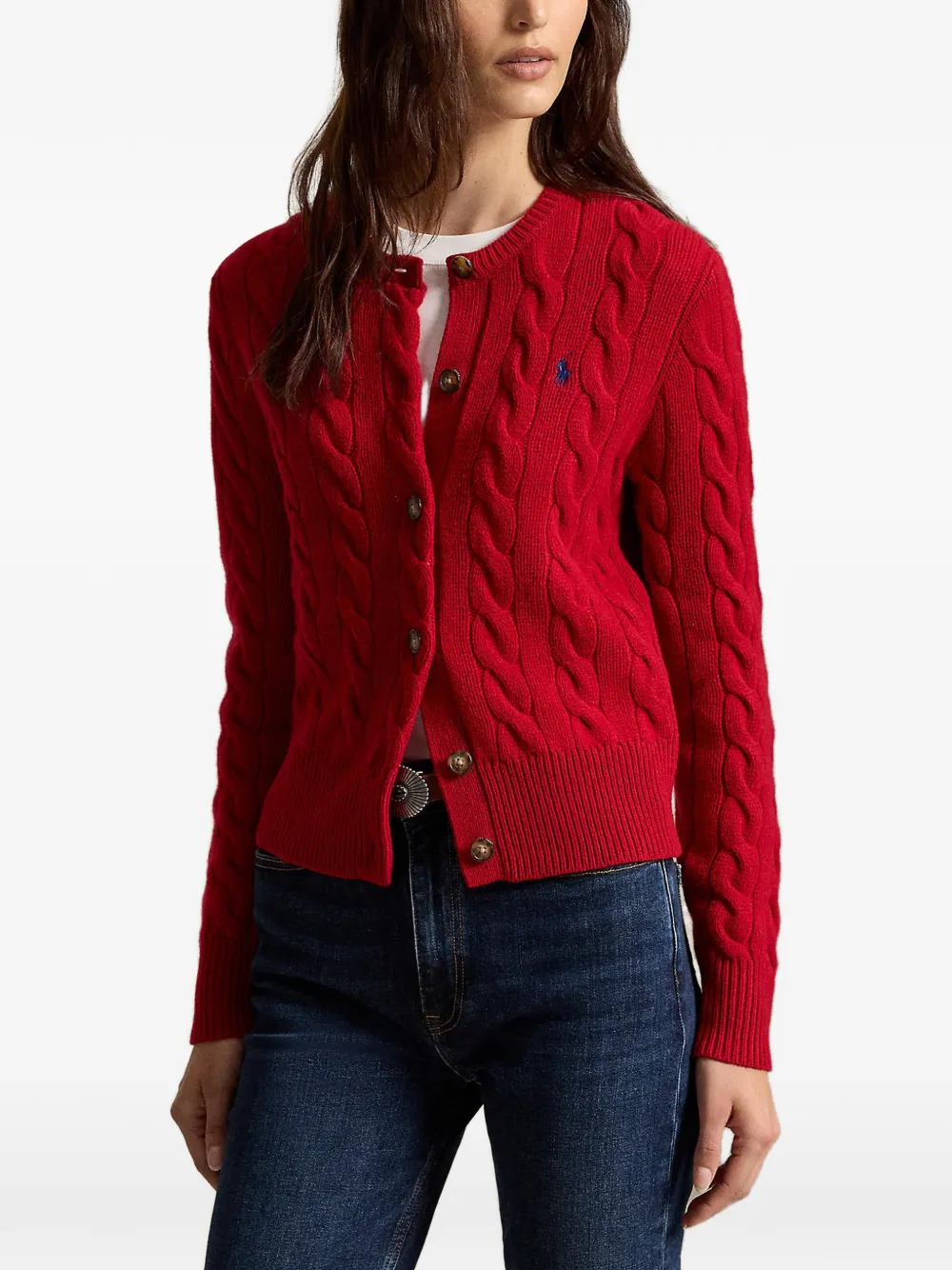 Polo Ralph Lauren Kabelgebreid vest met geborduurd logo Rood