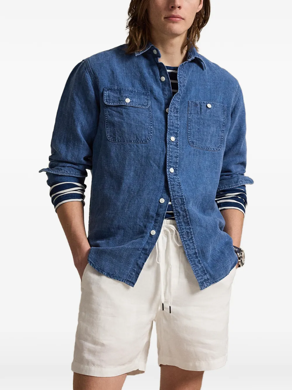 Polo Ralph Lauren Linnen overhemd met klassieke pasvorm Blauw