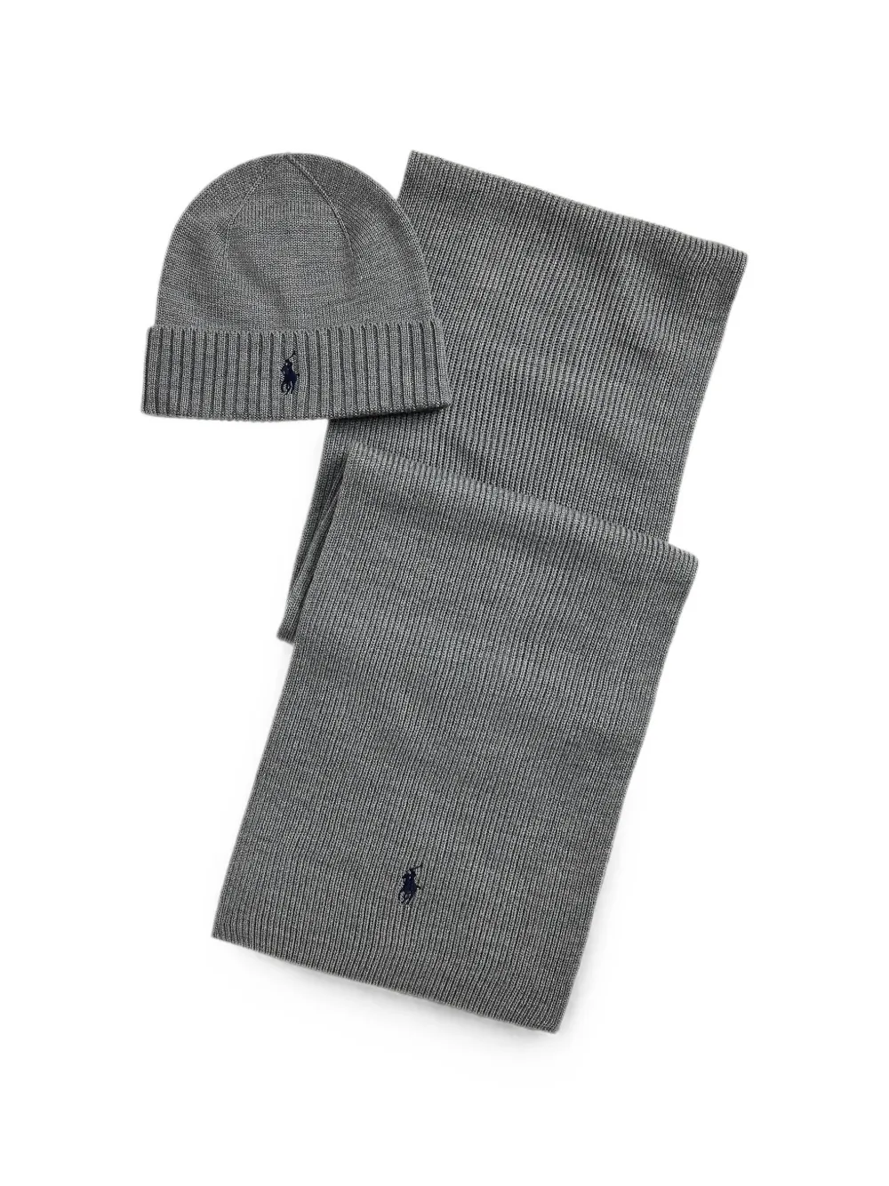 Polo Ralph Lauren Set berretto e sciarpa con logo ricamato - Grigio