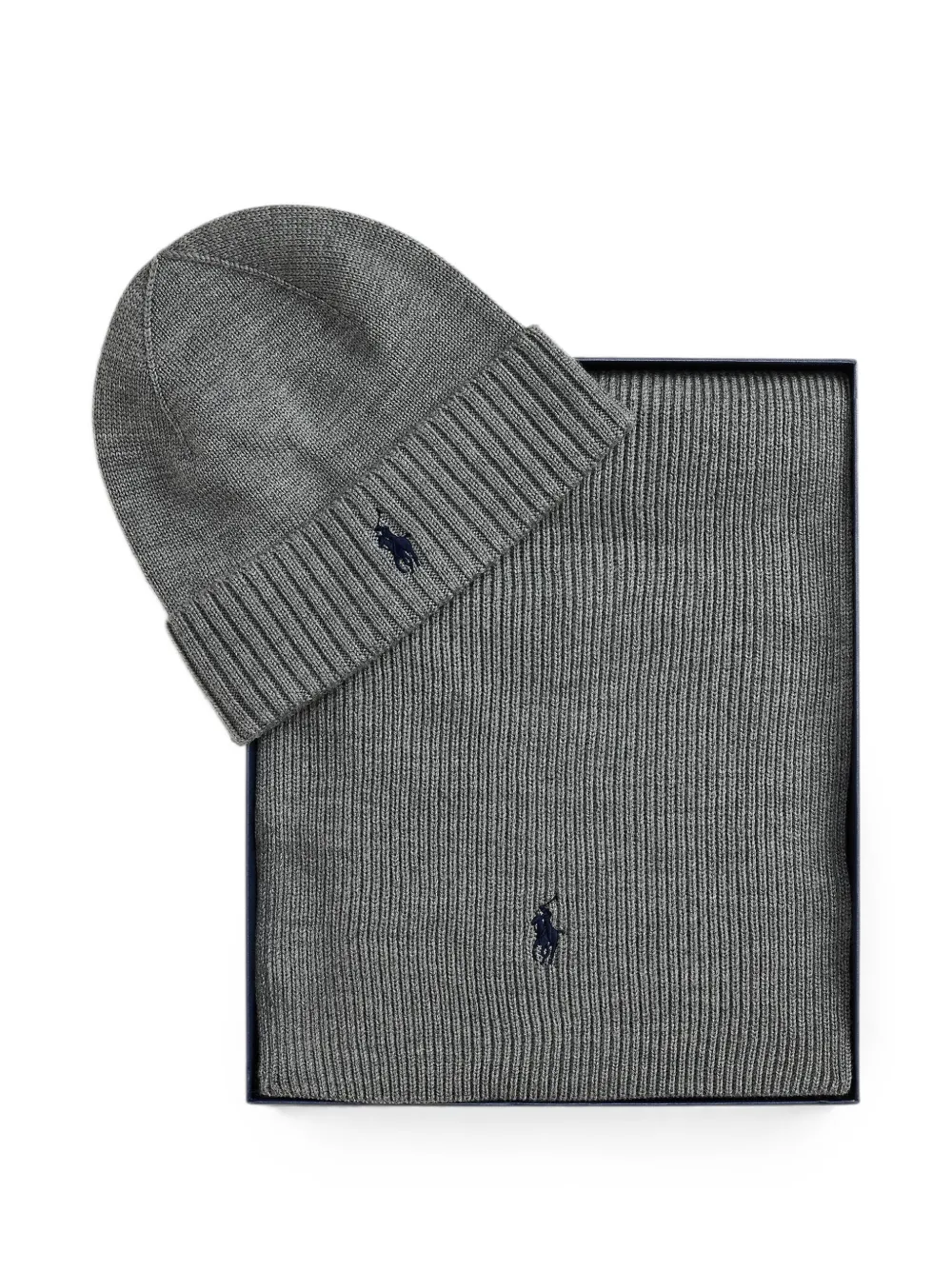 Polo Ralph Lauren Geribbelde muts en sjaal met geborduurd logo Grijs