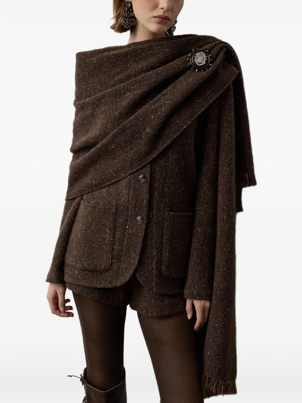 Ralph Lauren Collection Vest met franje en sjaaldetail Bruin