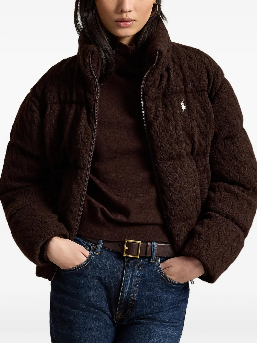 Polo Ralph Lauren Kabelgebreid donsjack van wol-kasjmier Bruin
