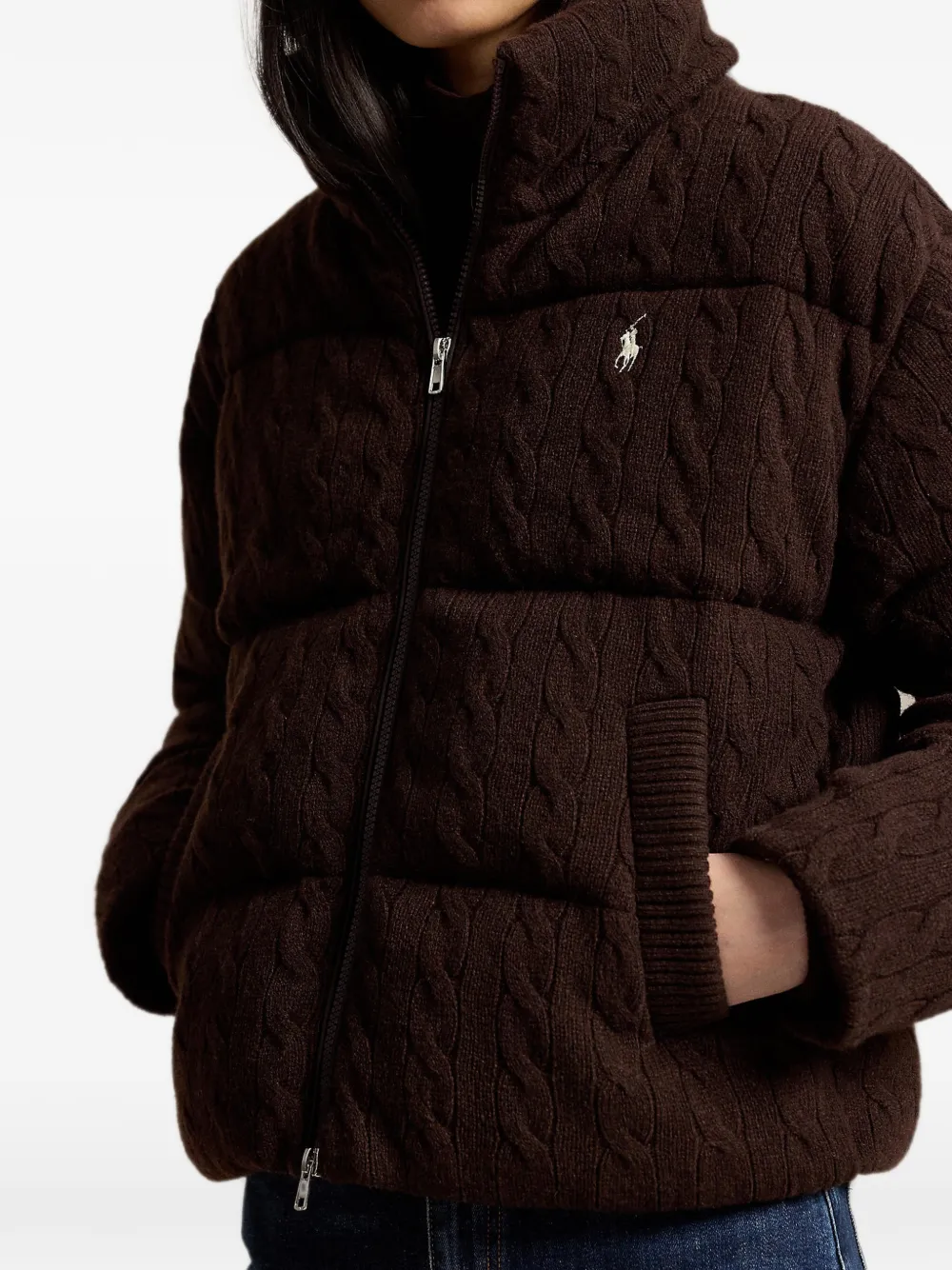 Polo Ralph Lauren Kabelgebreid donsjack van wol-kasjmier Bruin