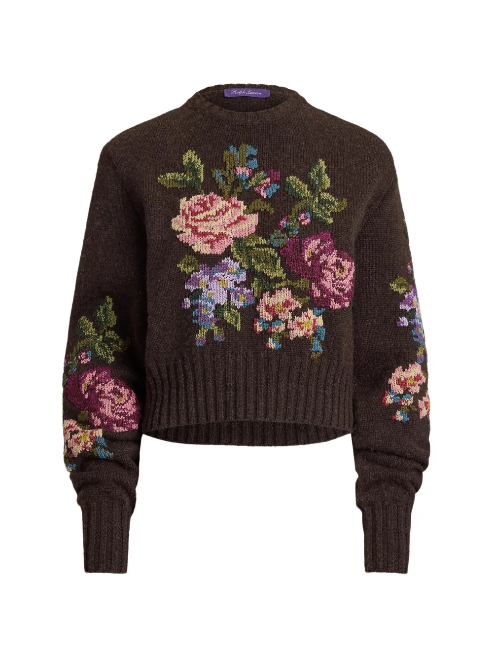 Ralph Lauren Collection Kasjmier trui met bloemen-intarsia Bruin