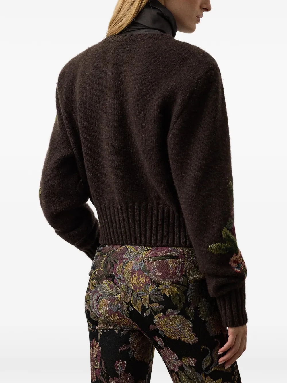 Ralph Lauren Collection Kasjmier trui met bloemen-intarsia Bruin