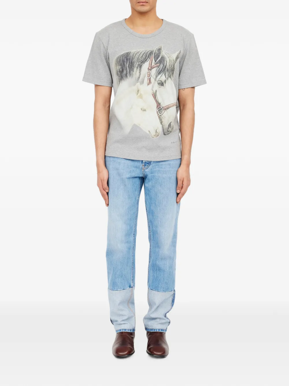 MM6 Maison Margiela horse-portrait print T-shirt Grijs