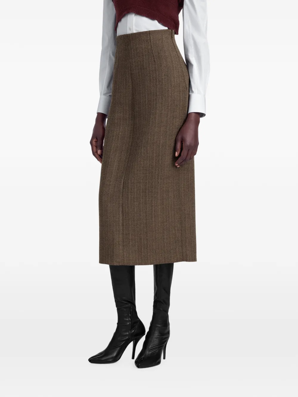 Maison Margiela herringbone-pattern virgin wool skirt Bruin