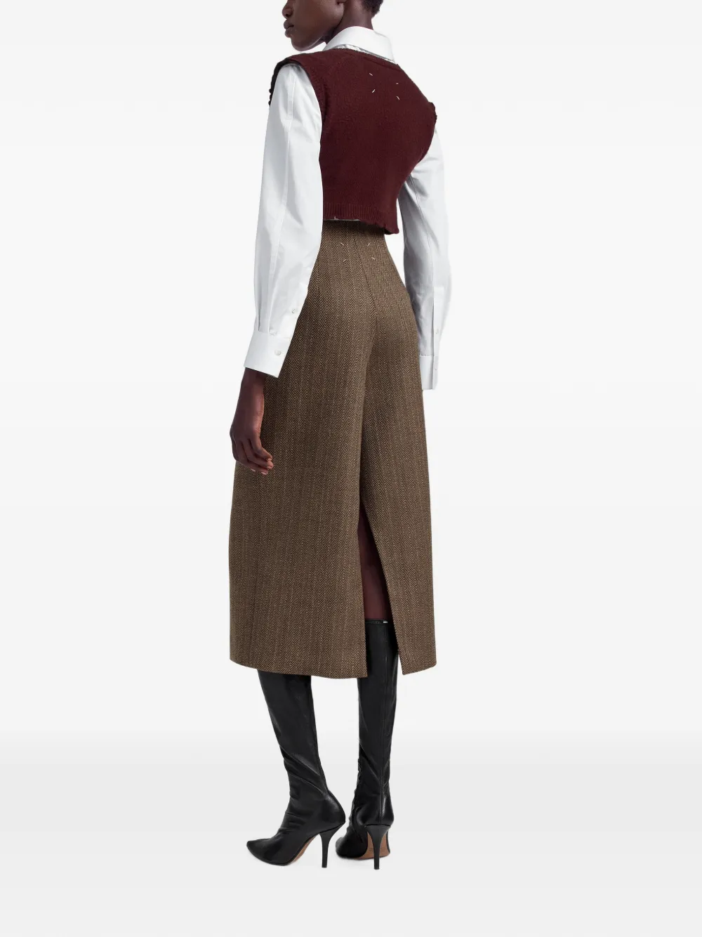 Maison Margiela herringbone-pattern virgin wool skirt Bruin