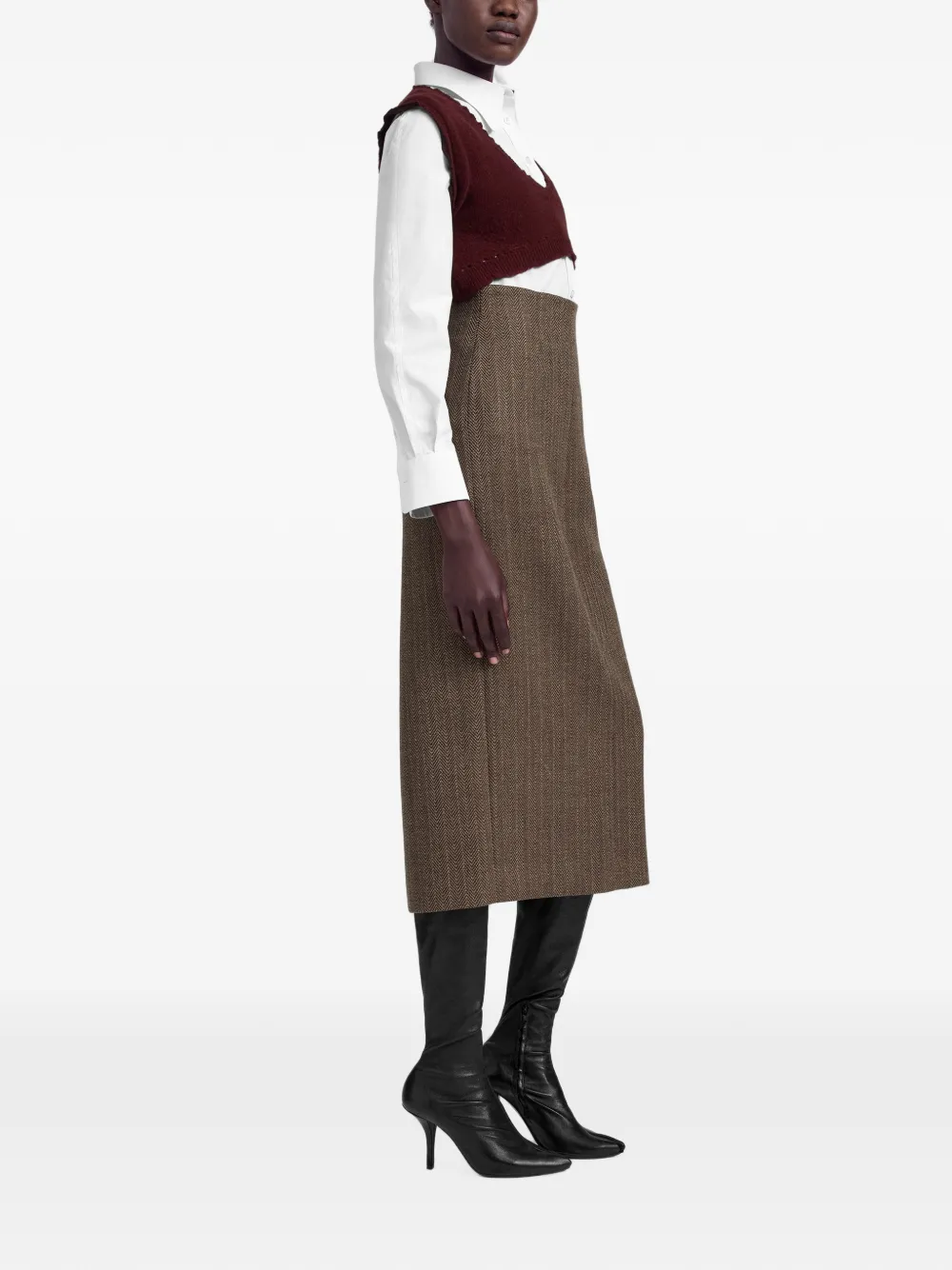 Maison Margiela herringbone-pattern virgin wool skirt Bruin