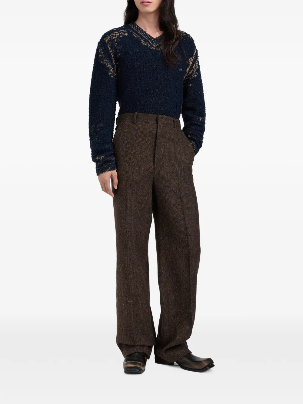 Maison Margiela Pantalon met visgraatpatroon Bruin