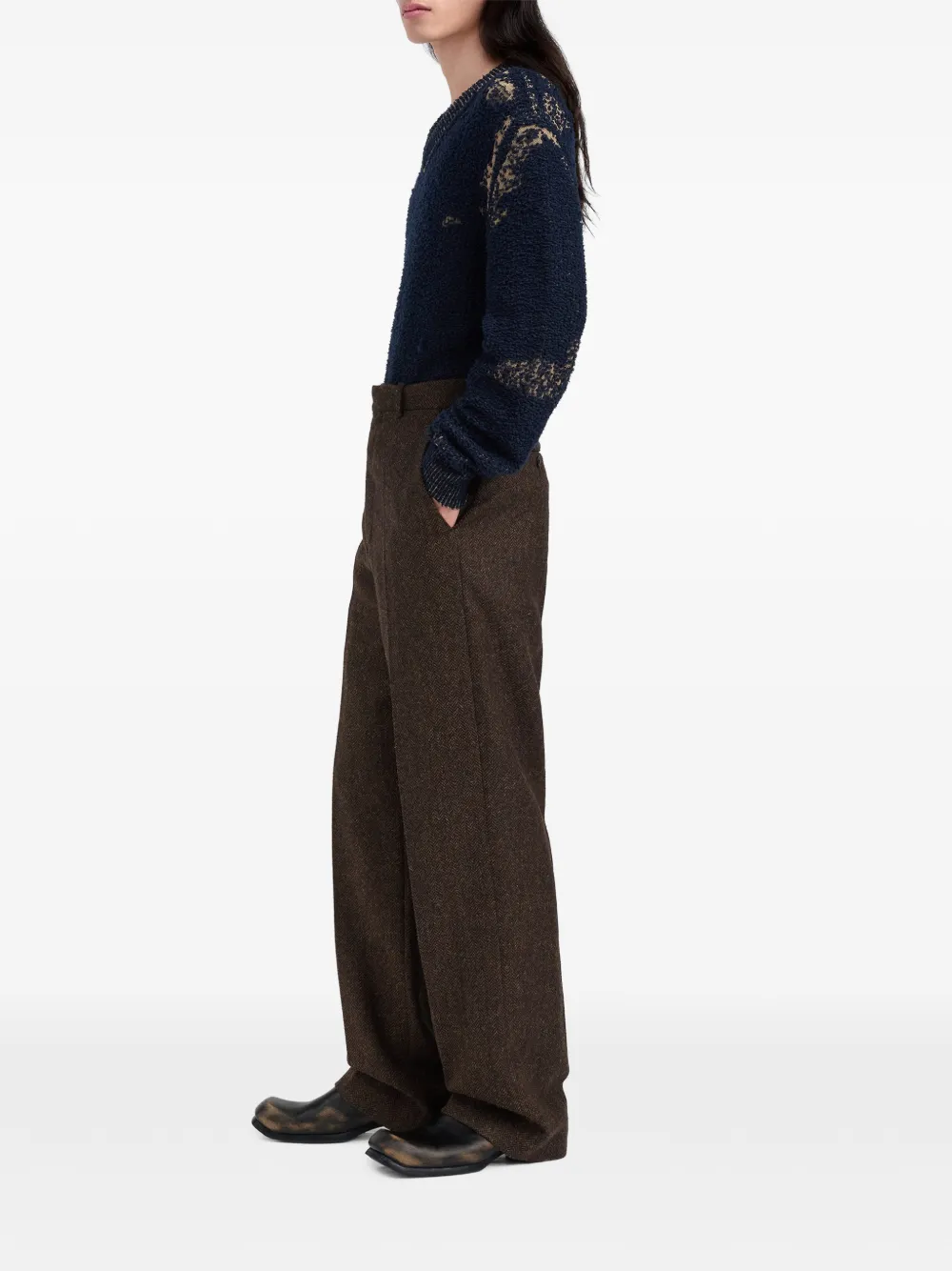 Maison Margiela Pantalon met visgraatpatroon Bruin