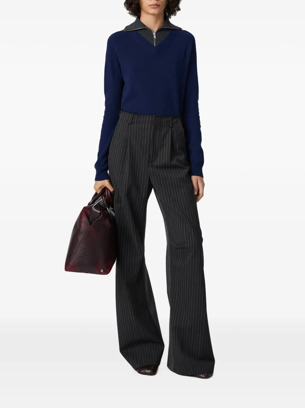 MM6 Maison Margiela Pinstripe Trousers in Grey, view 2