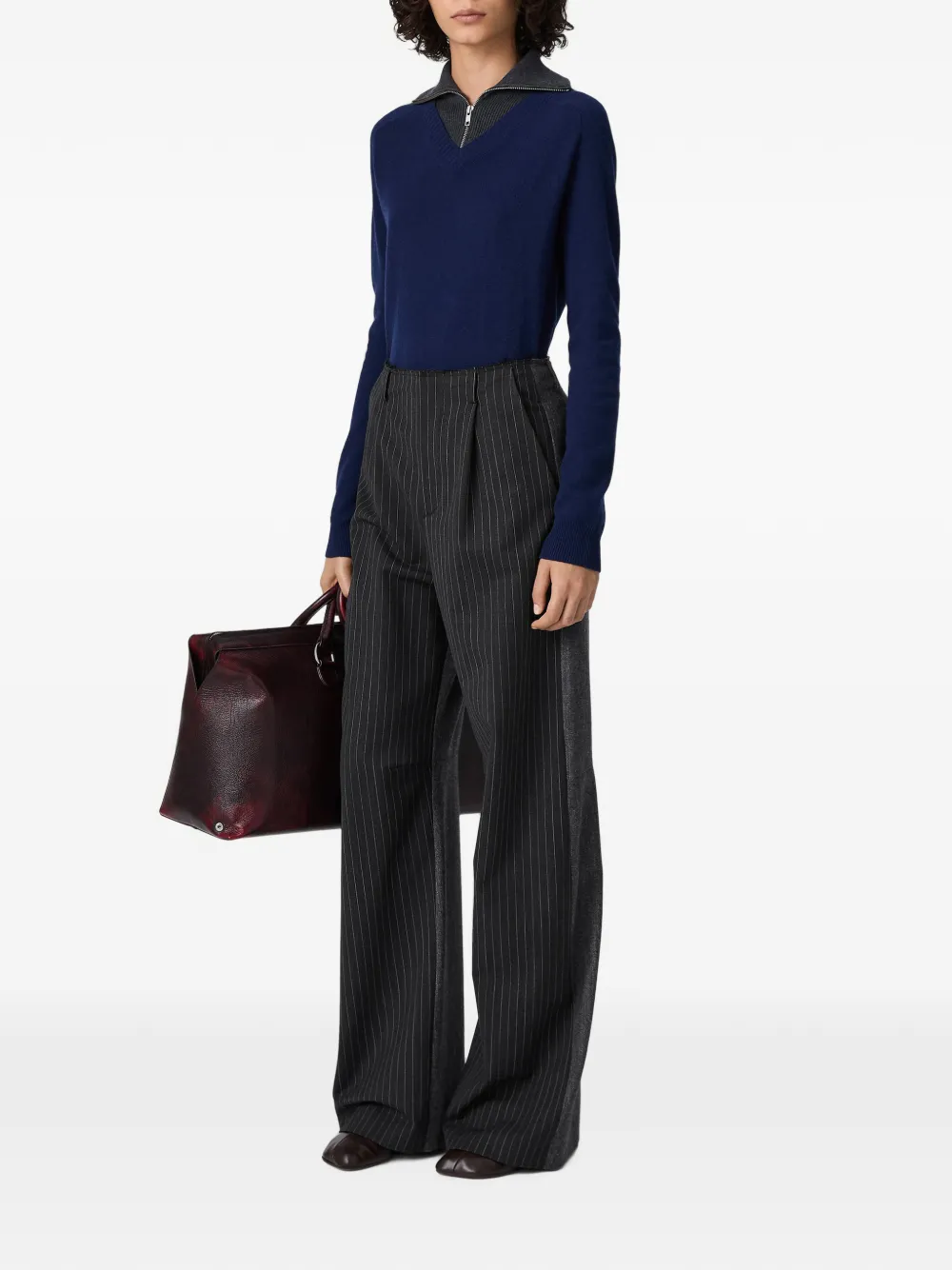 MM6 Maison Margiela Pinstripe Trousers in Grey, view 3