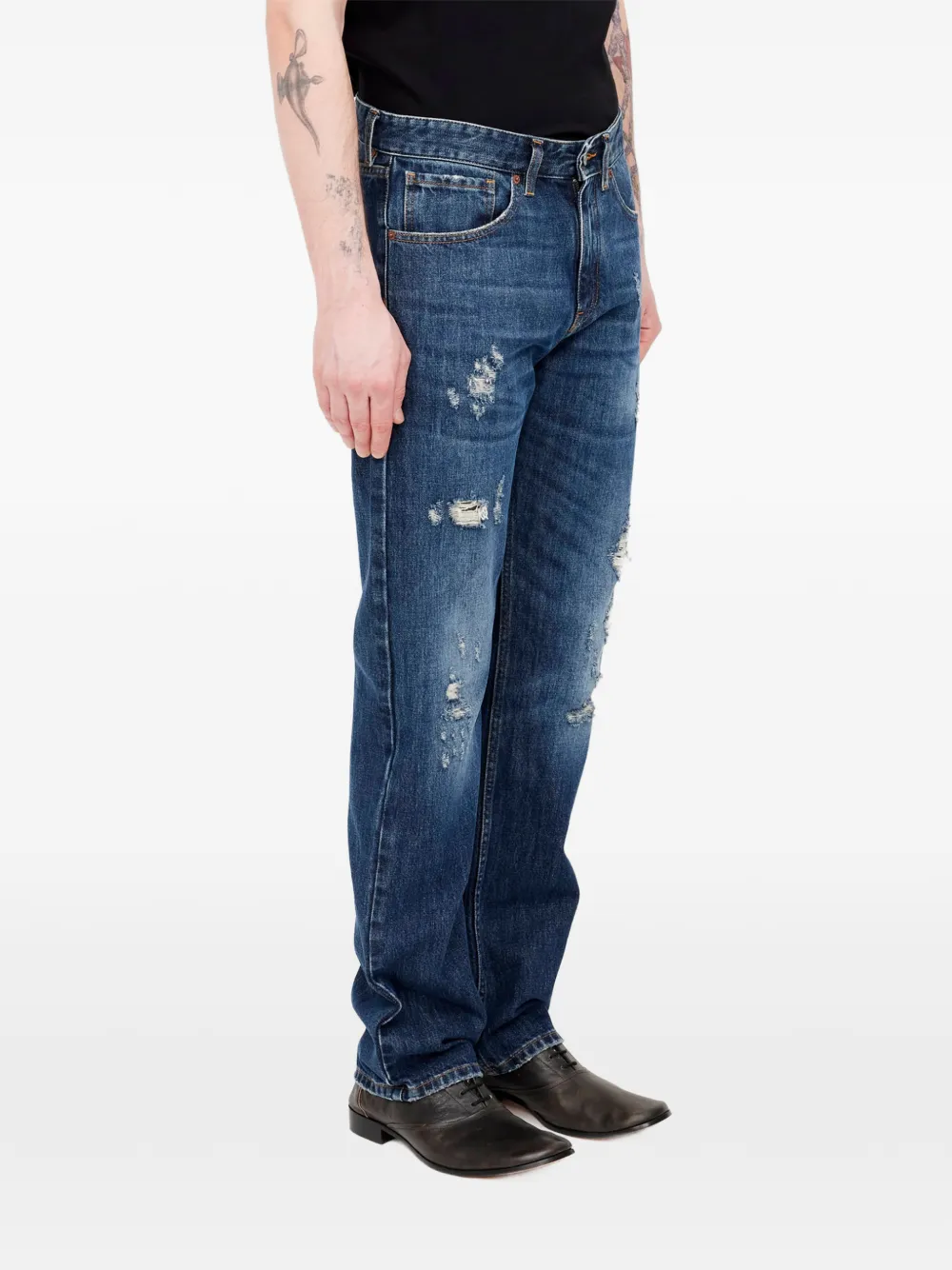 MM6 Maison Margiela distressed-finish straight-leg jeans Blauw