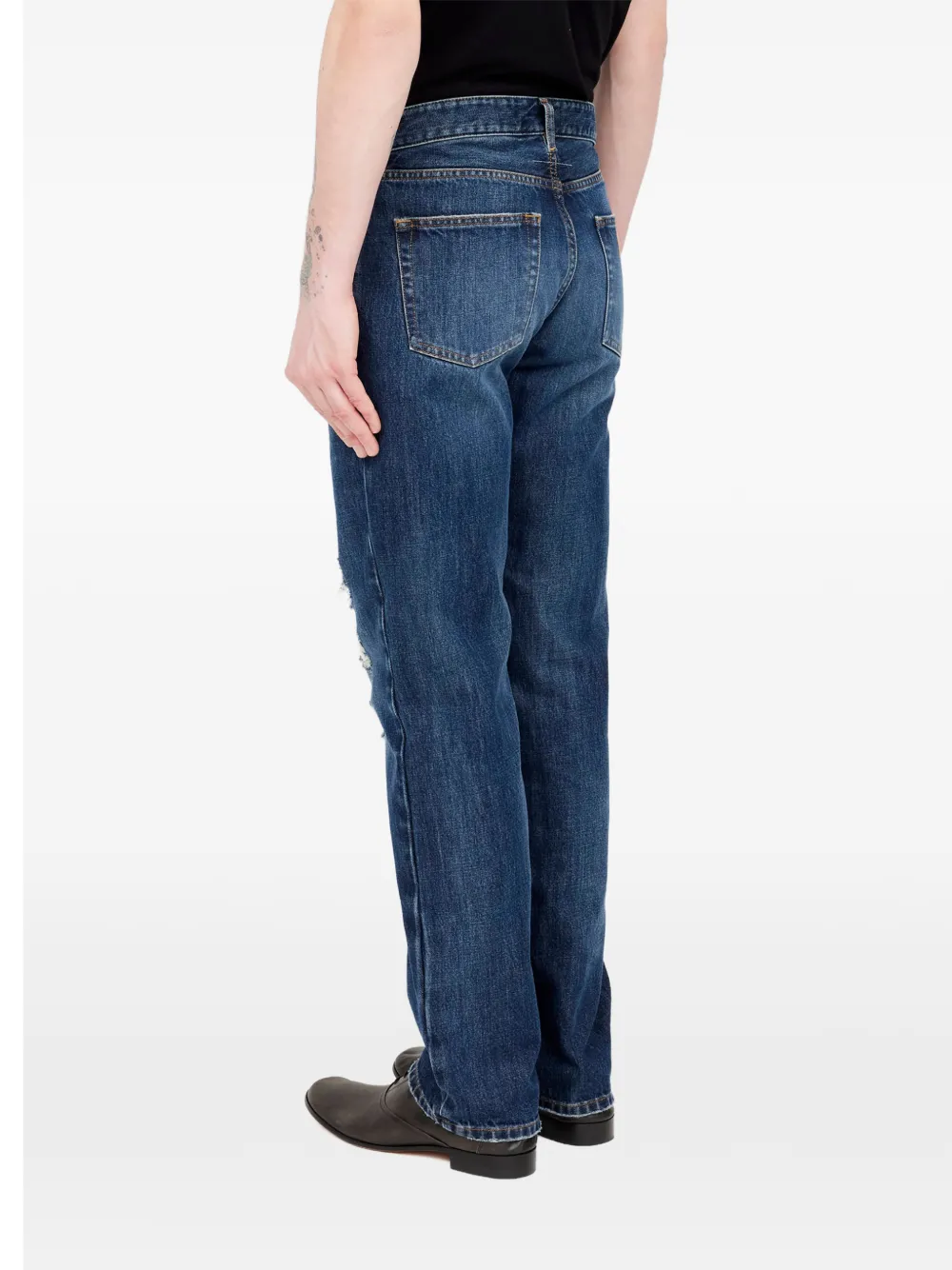 MM6 Maison Margiela distressed-finish straight-leg jeans Blauw
