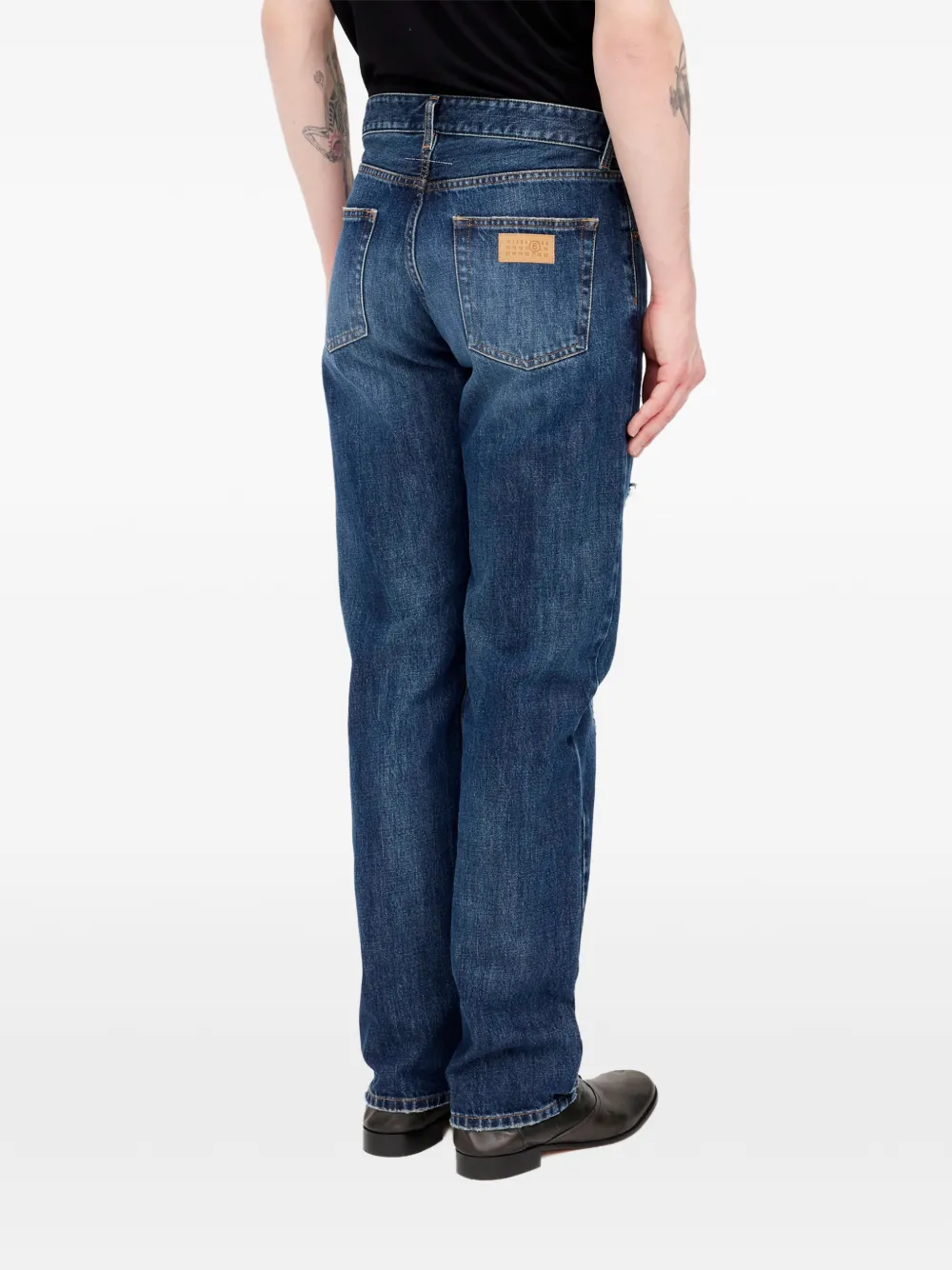 MM6 Maison Margiela distressed-finish straight-leg jeans Blauw
