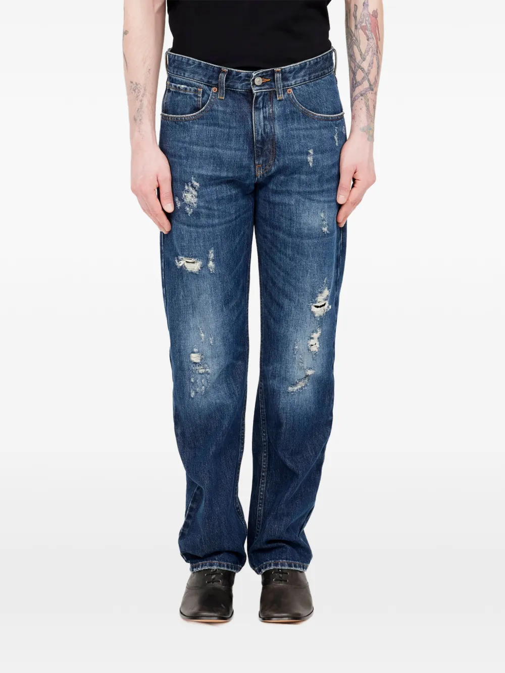 MM6 Maison Margiela distressed-finish straight-leg jeans Blauw