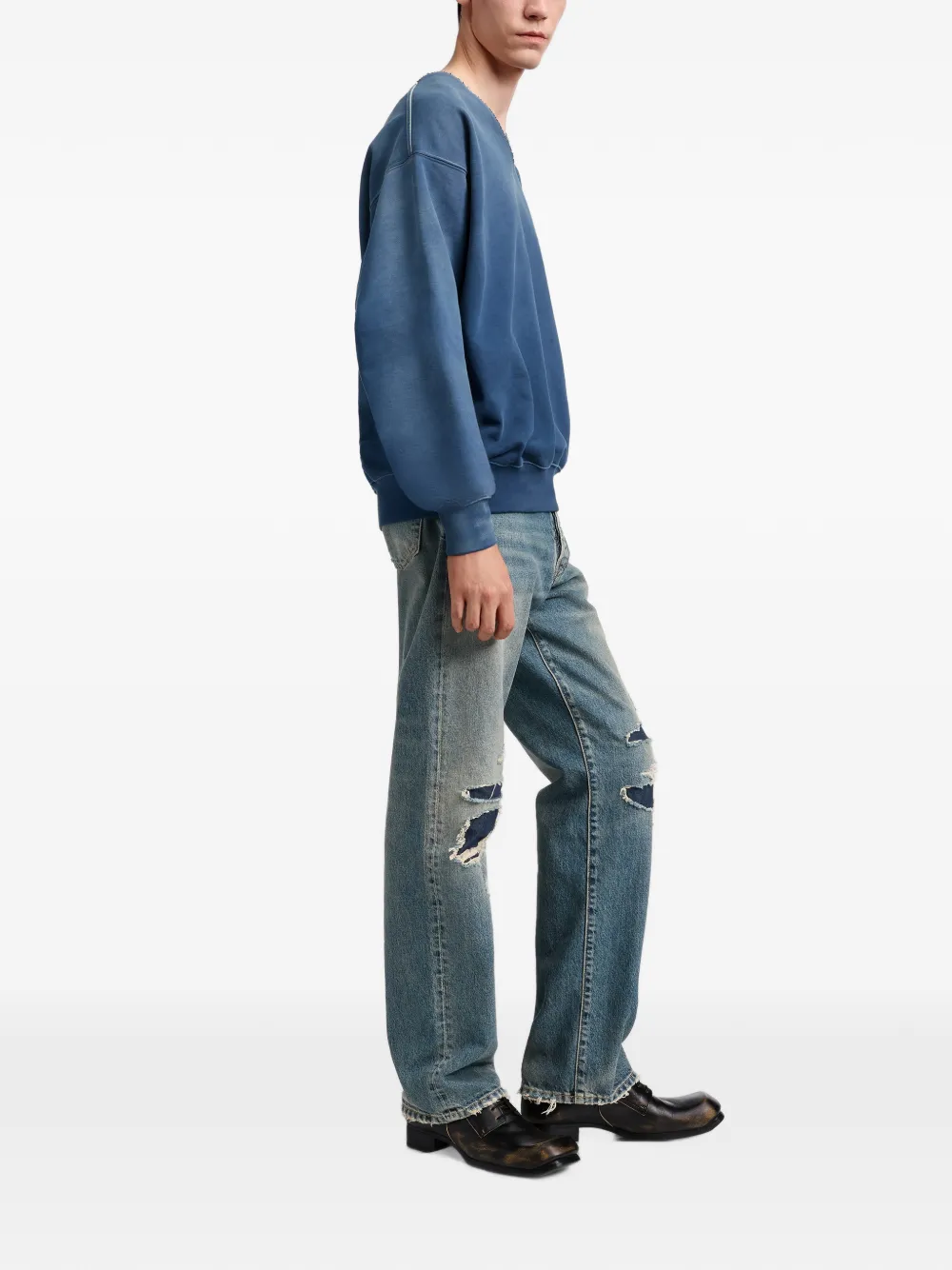 Maison Margiela Sweater met V-hals en verwassen effect Blauw