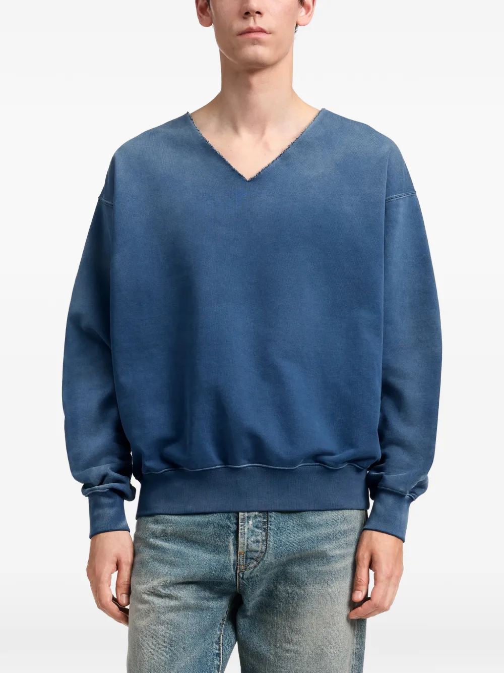 Maison Margiela Sweater met V-hals en verwassen effect Blauw