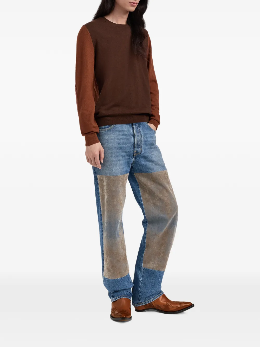 Maison Margiela Tweekleurige wollen ronde hals Bruin