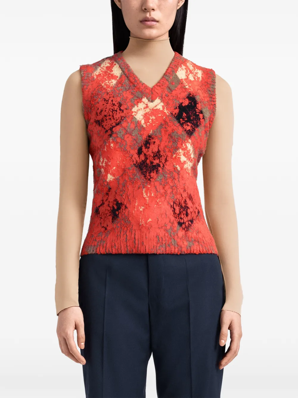 Maison Margiela Gebreid gilet met argyle-patroon en overschildering Rood