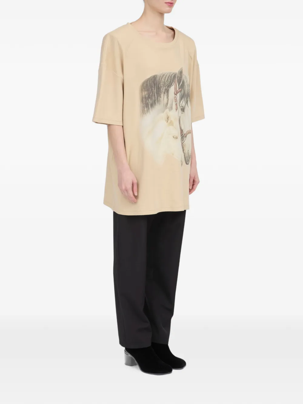 MM6 Maison Margiela T-shirt met korte mouwen en paardenportret Beige