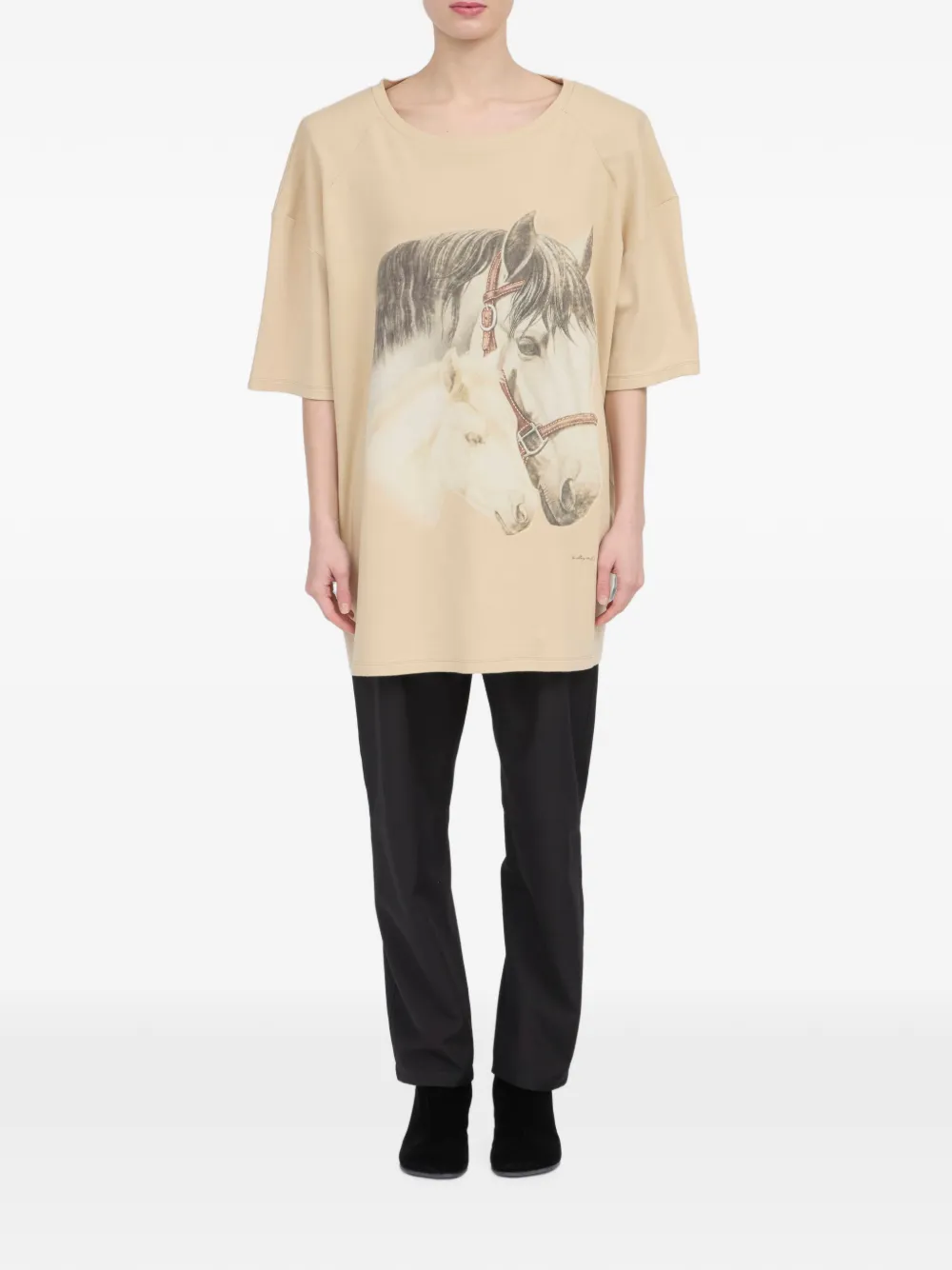 MM6 Maison Margiela T-shirt met korte mouwen en paardenportret Beige