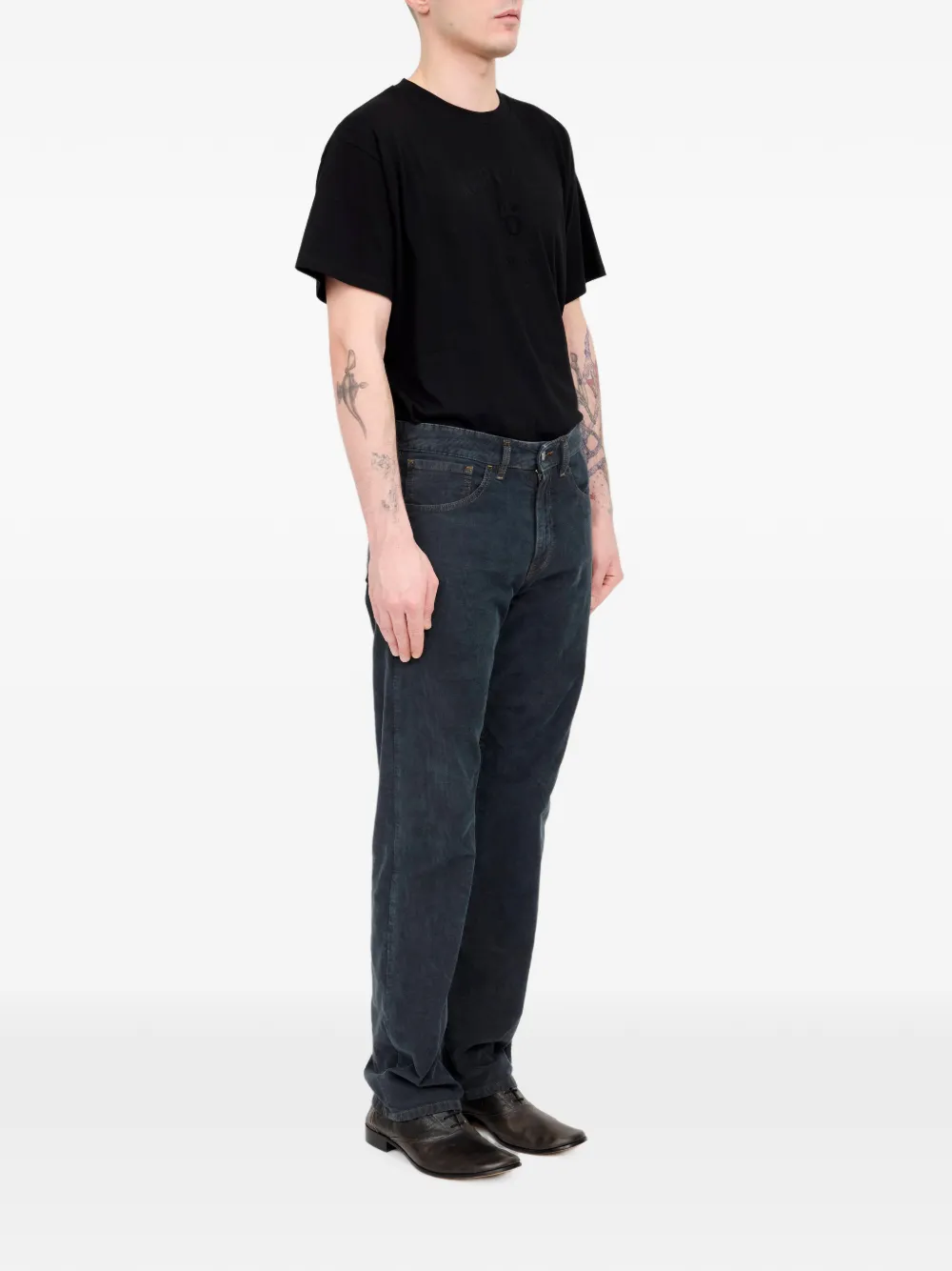 MM6 Maison Margiela belt-loop corduroy trousers Blauw