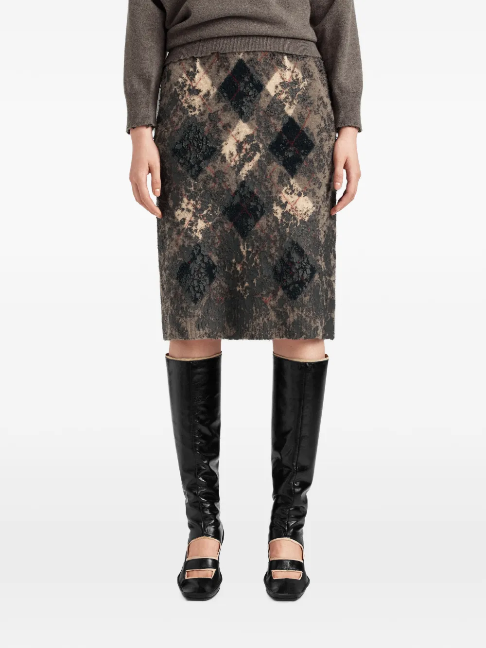 Maison Margiela Gebreide midi-rok met argyle-print Bruin