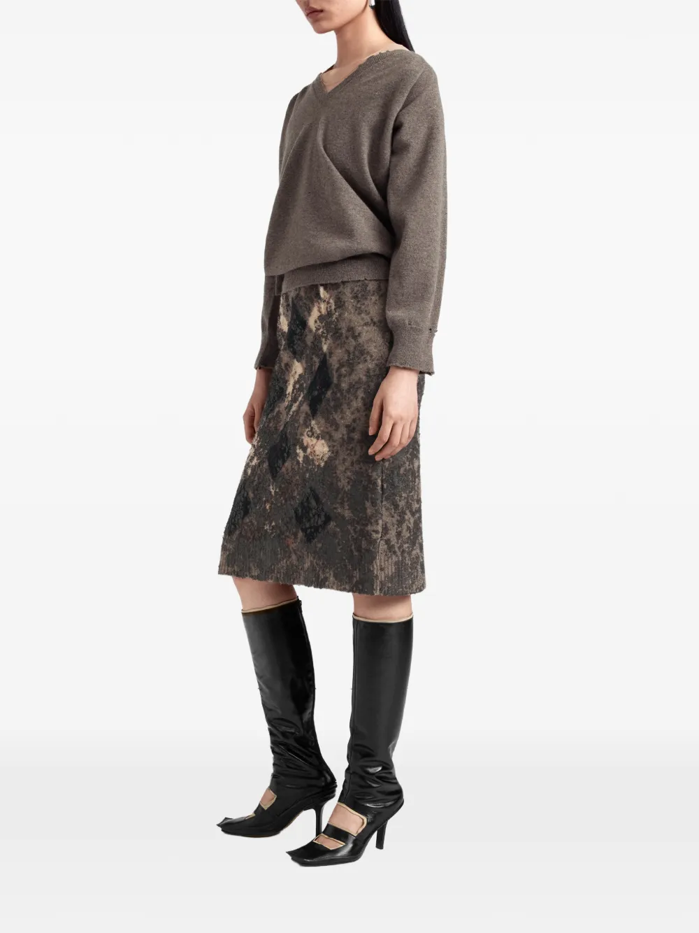 Maison Margiela Gebreide midi-rok met argyle-print Bruin