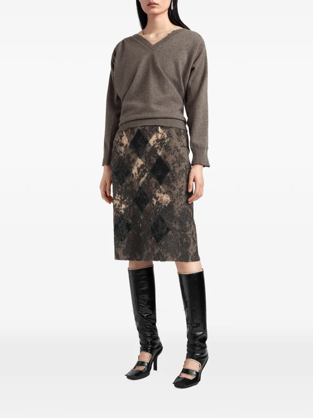Maison Margiela Gebreide midi-rok met argyle-print Bruin