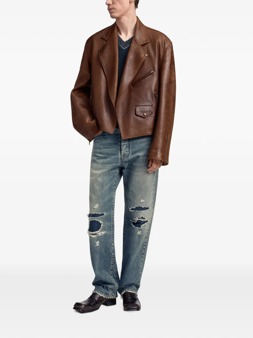 Maison Margiela Leren bikerjack Bruin