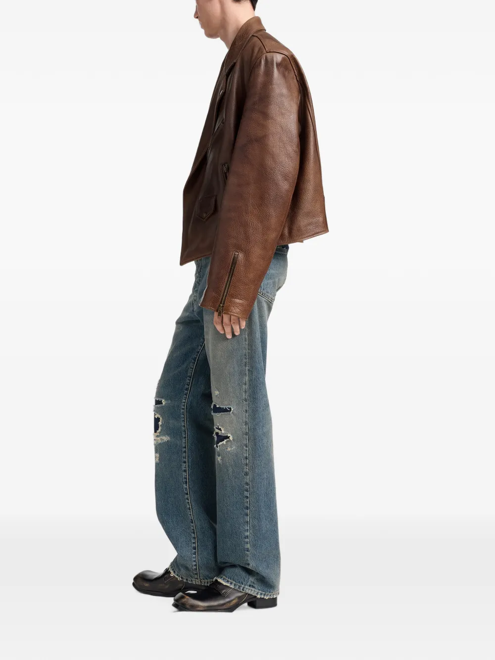 Maison Margiela Leren bikerjack Bruin