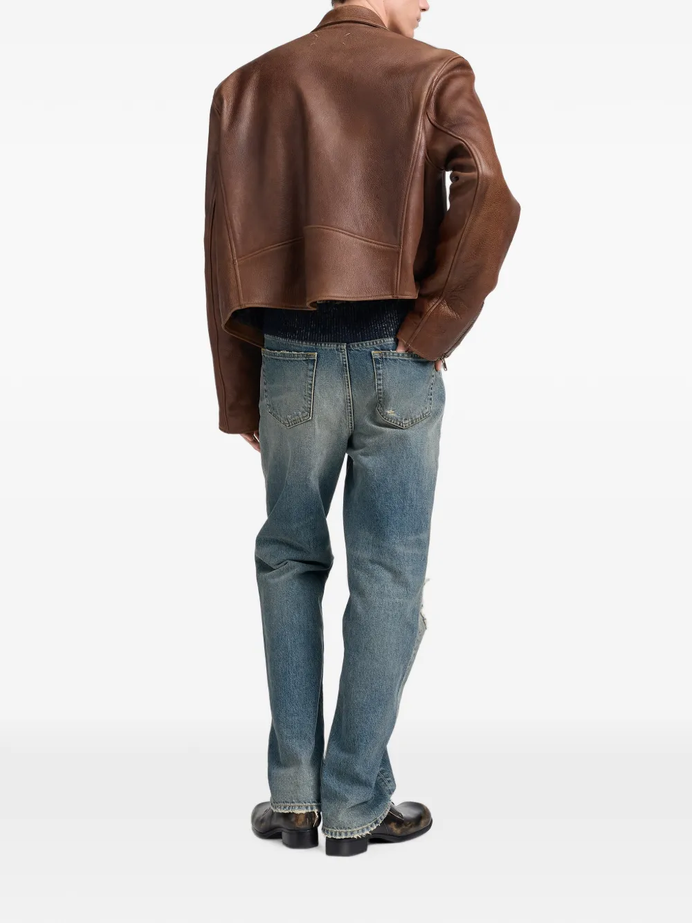 Maison Margiela Leren bikerjack Bruin