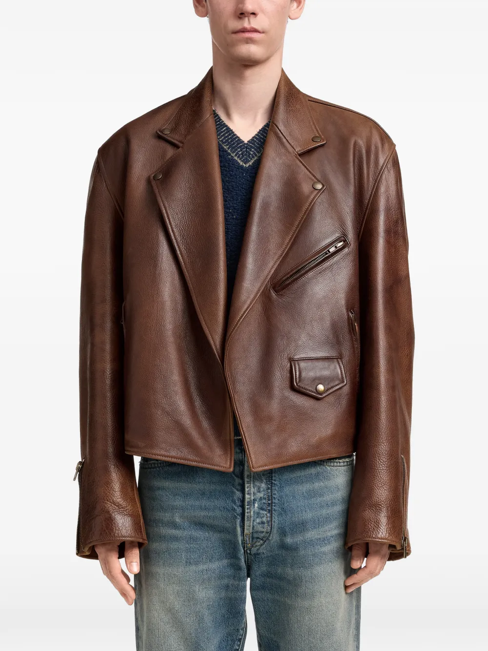 Maison Margiela Leren bikerjack Bruin