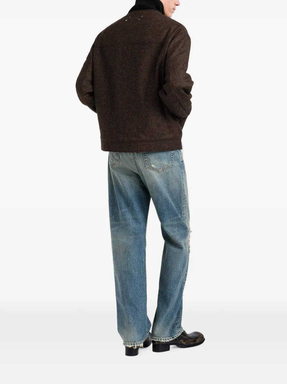 Maison Margiela Bomberjack met visgraat-patroon en rits Bruin